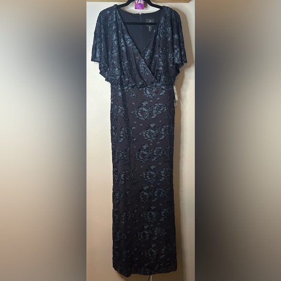 Adrianna Papell Dark Blue Floral Gown - Picture 6 of 12